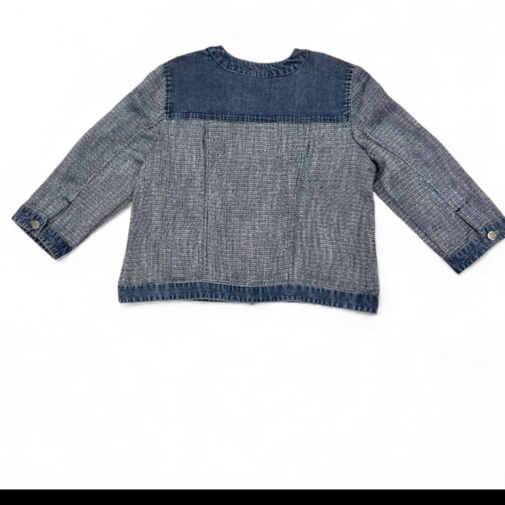 Chico’s Denim Tweed Mixed Media Jacket Blue Silver Button Size 1 M - Picture 4 of 11